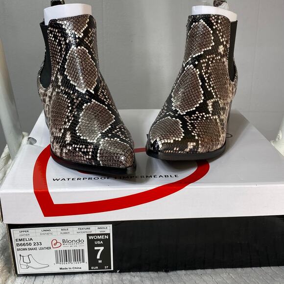 Blondo Waterproof Emelia Brown Snake Leather Boot Size 7 - Picture 3 of 11
